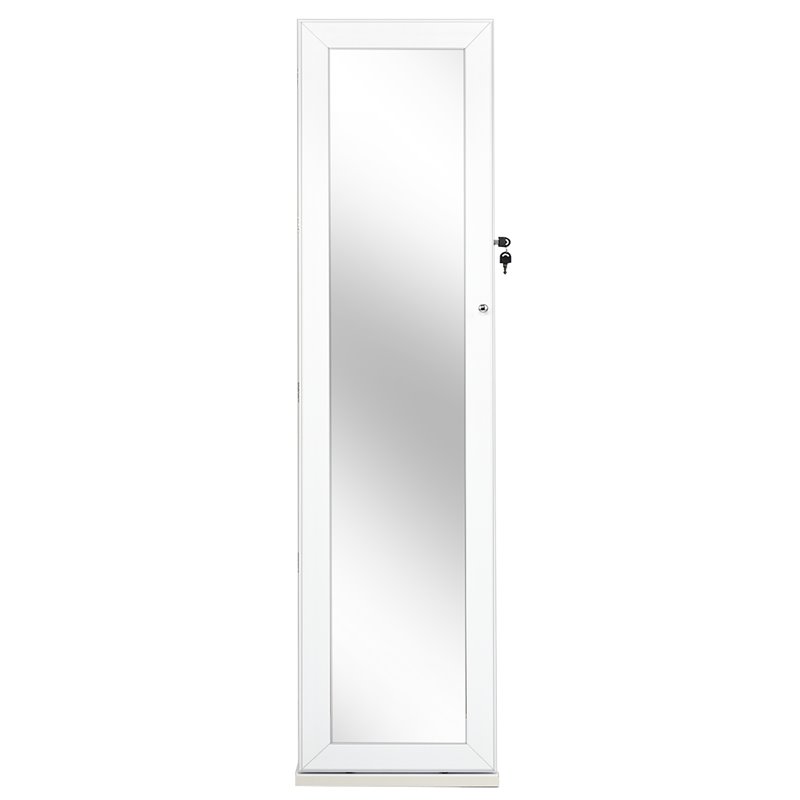Pemberly Row Mirrored Jewelry Cabinet Lockable Standing Storage Organizer-White
