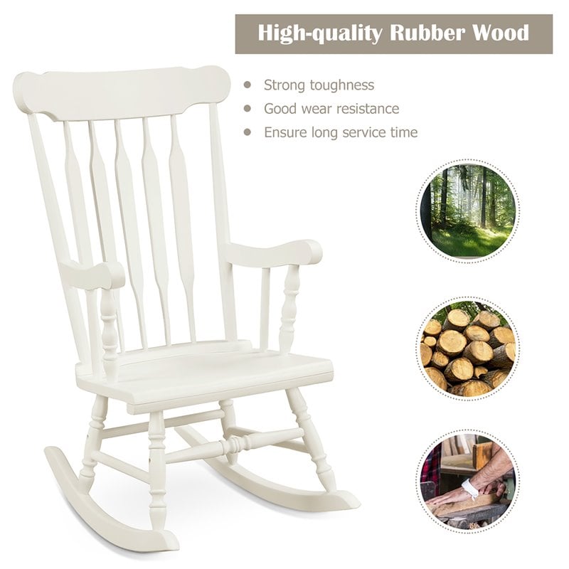 Pemberly Row Solid Wood Indoor/Outdoor Porch Rocking Chair in Glossy White