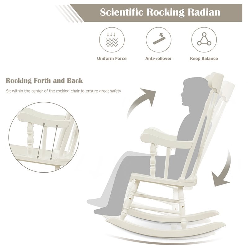 Pemberly Row Solid Wood Indoor/Outdoor Porch Rocking Chair in Glossy White