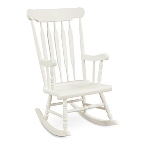 Pemberly Row Solid Wood Indoor/Outdoor Porch Rocking Chair in Glossy White