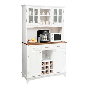 Pemberly Row Buffet & Hutch Kitchen Storage Cabinet Cupboard w/ Wine Rack-White