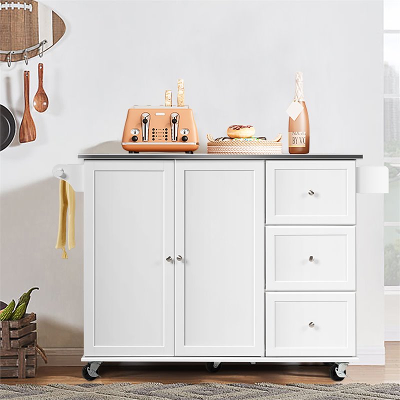 Pemberly Row 2-Door Stainless Steel Top Kitchen Island Storage Cabinet in White