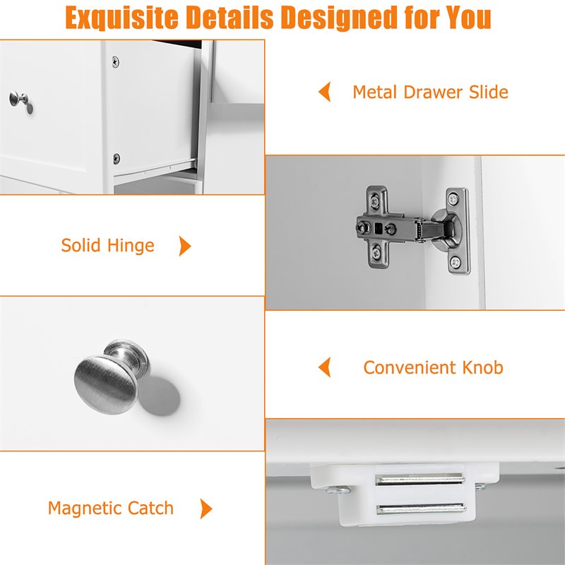 Pemberly Row 2-Door Stainless Steel Top Kitchen Island Storage Cabinet in White