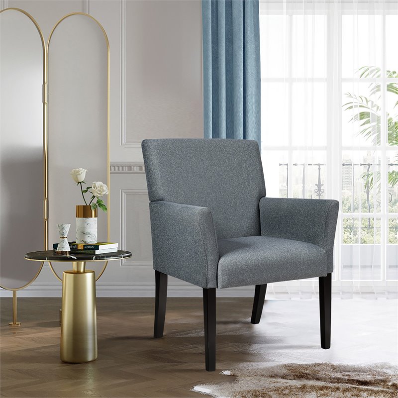 Pemberly Row Linen Fabric Executive Guest Arm Chair w/ Rubber Wood Legs in Gray