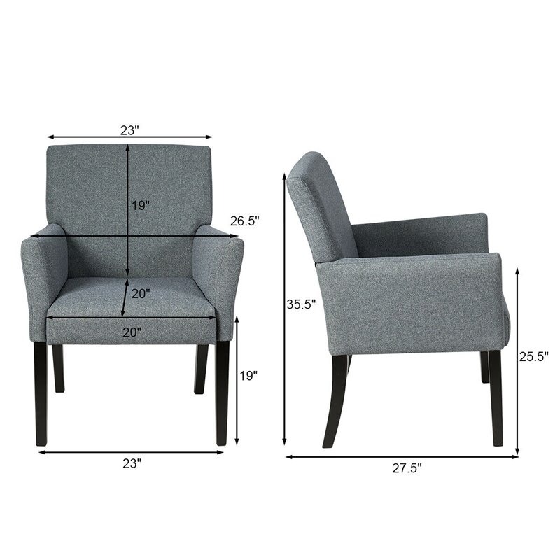 Pemberly Row Linen Fabric Executive Guest Arm Chair w/ Rubber Wood Legs in Gray