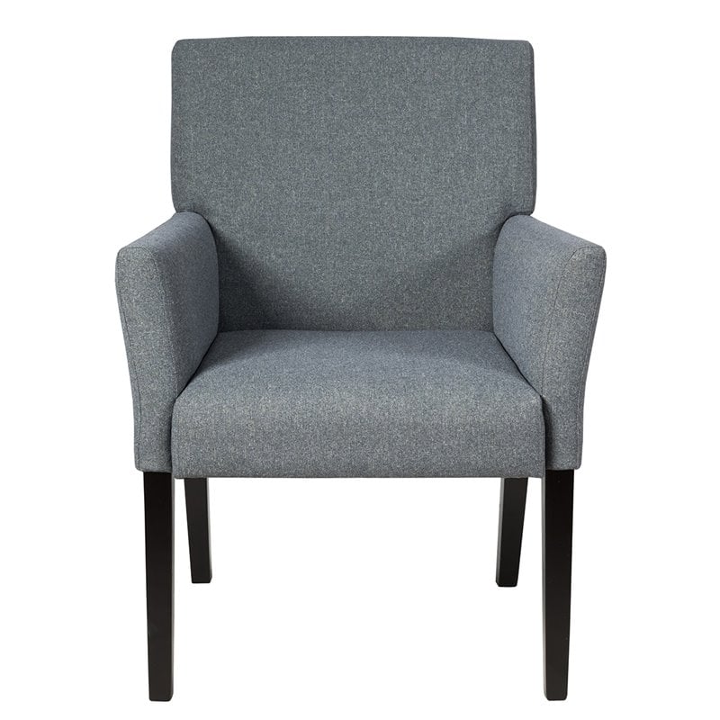 Pemberly Row Linen Fabric Executive Guest Arm Chair w/ Rubber Wood Legs in Gray