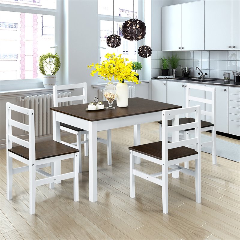 Pemberly Row 5-Pc Compact Solid Wood Dining Set with Table & 4 Chairs in Walnut