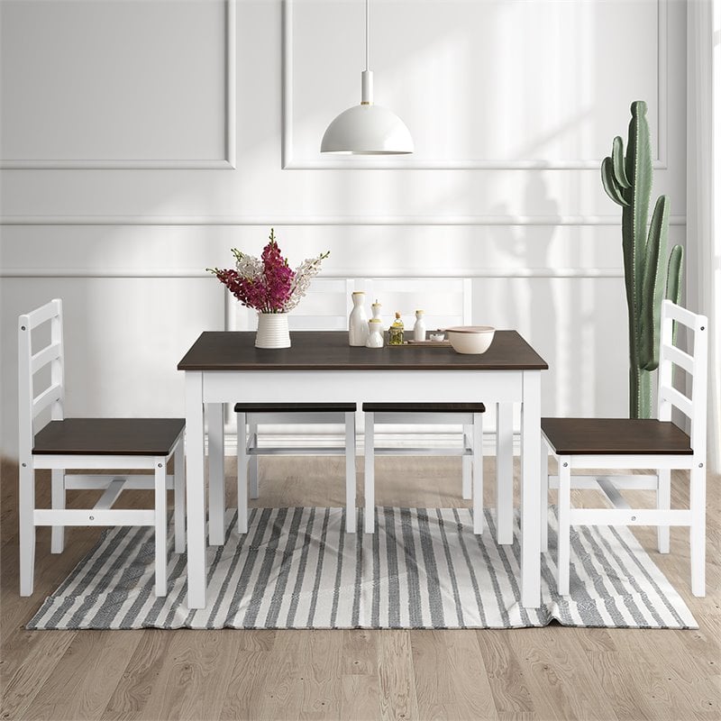 Pemberly Row 5-Pc Compact Solid Wood Dining Set with Table & 4 Chairs in Walnut