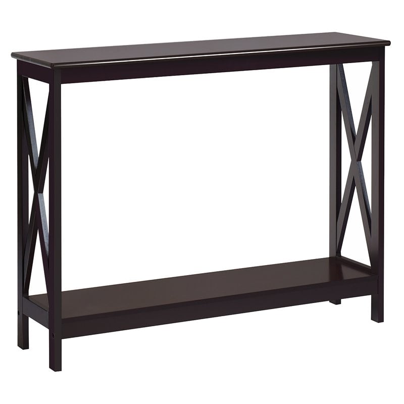 Pemberly Row 2-Tier X-Design Bookshelf Sofa Side Accent Console Table - Espresso