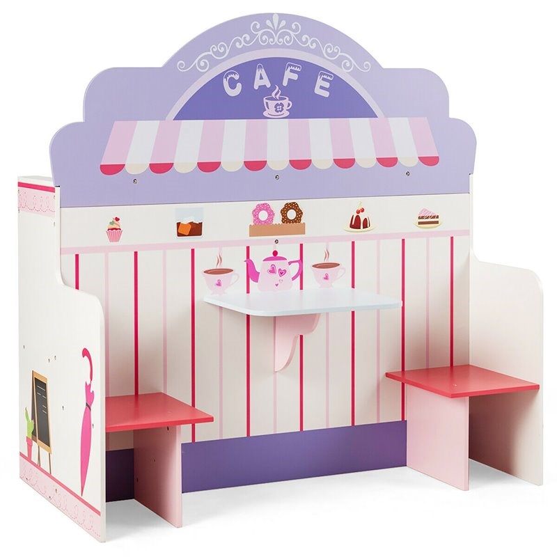 Pemberly Row 2-in-1 Kid Kitchen/Cafe Restaurant Pretend Cooking Playset Toy-Pink