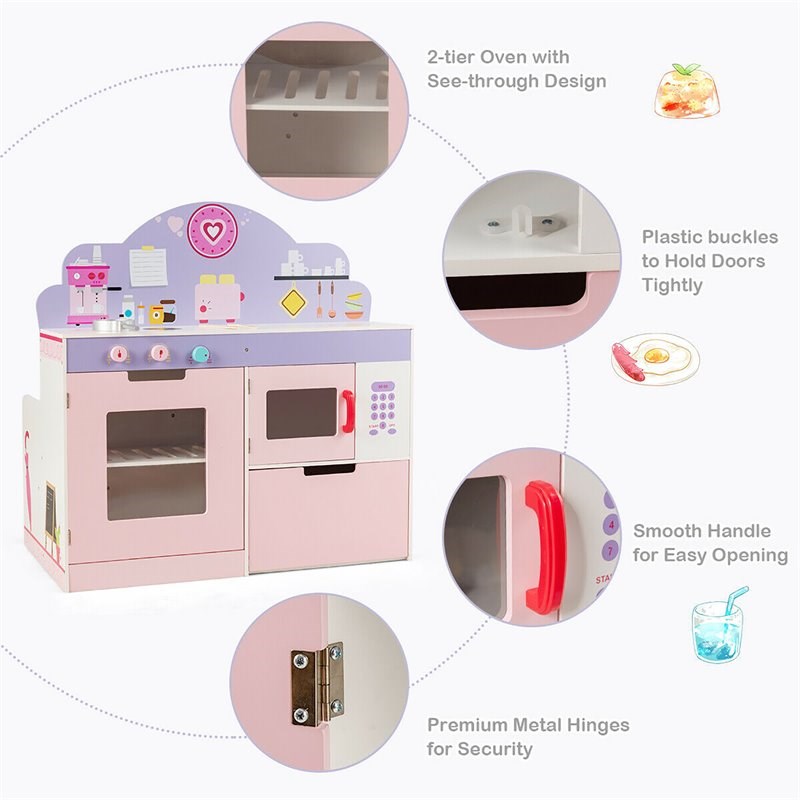 Pemberly Row 2-in-1 Kid Kitchen/Cafe Restaurant Pretend Cooking Playset Toy-Pink