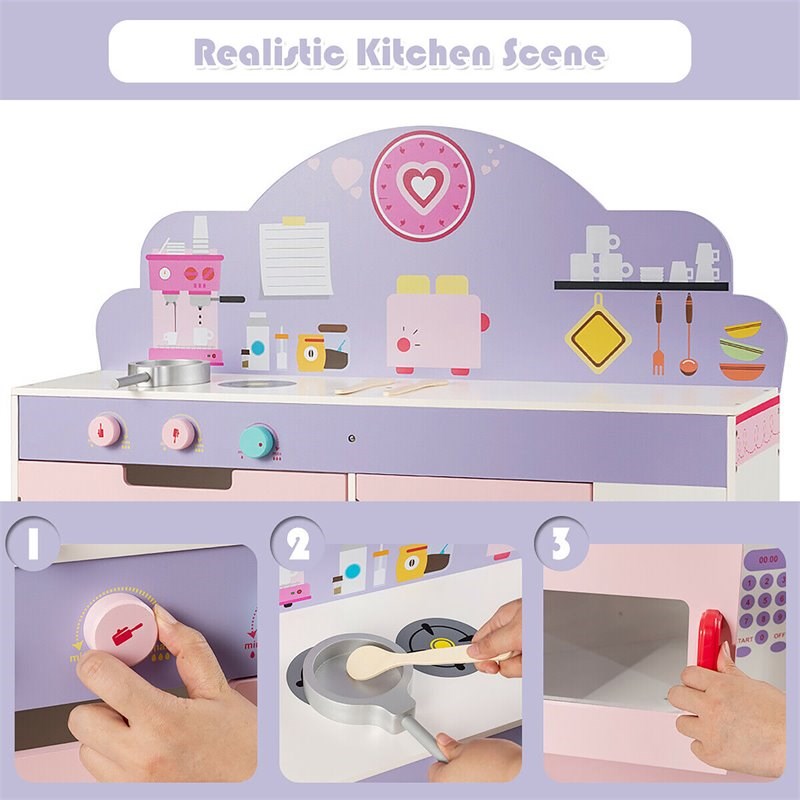 Pemberly Row 2-in-1 Kid Kitchen/Cafe Restaurant Pretend Cooking Playset Toy-Pink