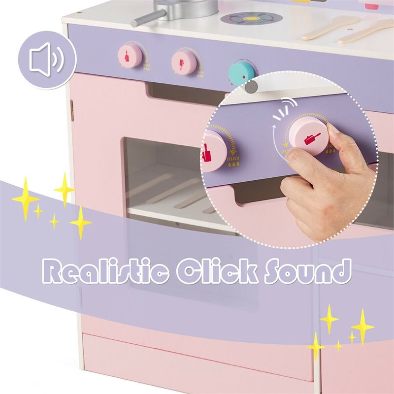 Pemberly Row 2-in-1 Kid Kitchen/Cafe Restaurant Pretend Cooking Playset Toy-Pink