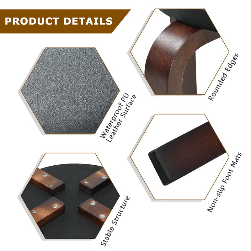 Pemberly Row Round Bentwood & Leather Stool w/ Padded Seat in Black (Set of 4)