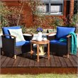 Pemberly Row 3-piece Rattan Patio Furniture Set with Round Table in Blue