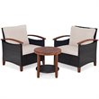 Pemberly Row 3-piece Rattan Patio Furniture Set with Wood Frame in Beige