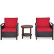 Pemberly Row 3-piece Rattan Patio Furniture Set with Wood Frame in Red