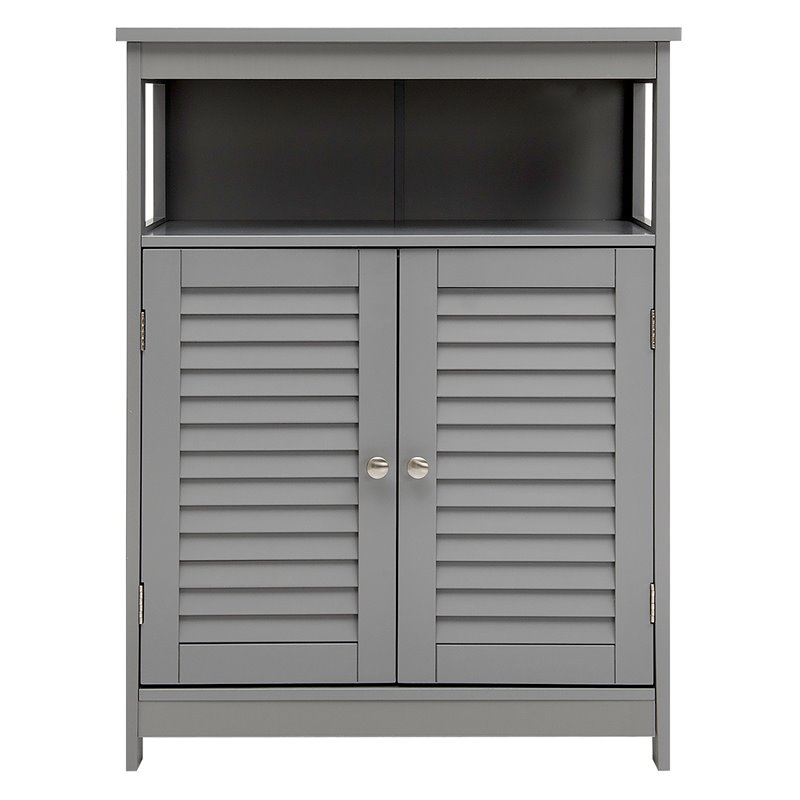 Pemberly Row Wood Bathroom Storage Floor Cabinet w/ Double Shutter Door in Gray