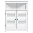 Pemberly Row Wood Bathroom Storage Floor Cabinet w/ Double Shutter Door in White