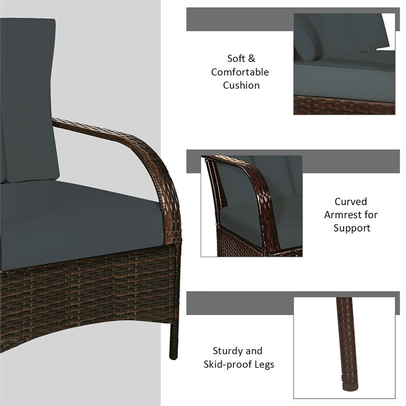 Pemberly Row 3-piece Wicker Rattan Patio Furniture Set with Cushions in Gray