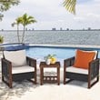 Pemberly Row 3-Pc Rattan Patio Wicker Furniture Set with Square Table in Brown
