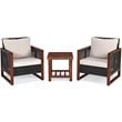 Pemberly Row 3-Pc Rattan Patio Wicker Furniture Set with Square Table in Brown