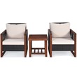 Pemberly Row 3-Pc Rattan Patio Wicker Furniture Set with Square Table in Brown