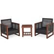 Pemberly Row 3-Pc Rattan Patio Wicker Furniture Set with Square Table in Brown