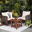 Pemberly Row 3-Pc Rattan Patio Wicker Furniture Set with Square Table in Brown