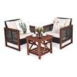 Pemberly Row 3-Pc Rattan Patio Wicker Furniture Set with Square Table in Brown