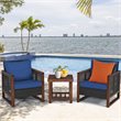 Pemberly Row 3-piece Rattan Patio Wicker Furniture Set with Square Table in Navy