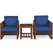 Pemberly Row 3-piece Rattan Patio Wicker Furniture Set with Square Table in Navy