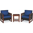 Pemberly Row 3-piece Rattan Patio Wicker Furniture Set with Square Table in Navy