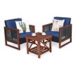 Pemberly Row 3-piece Rattan Patio Wicker Furniture Set with Square Table in Navy