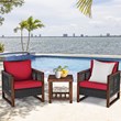 Pemberly Row 3-piece Rattan Patio Wicker Furniture Set with Square Table in Red