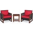Pemberly Row 3-piece Rattan Patio Wicker Furniture Set with Square Table in Red