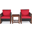 Pemberly Row 3-piece Rattan Patio Wicker Furniture Set with Square Table in Red
