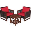 Pemberly Row 3-piece Rattan Patio Wicker Furniture Set with Square Table in Red