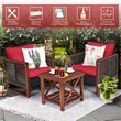 Pemberly Row 3-piece Rattan Patio Wicker Furniture Set with Square Table in Red