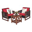 Pemberly Row 3-piece Rattan Patio Wicker Furniture Set with Square Table in Red