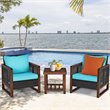 Pemberly Row 3-Pc Rattan Patio Wicker Furniture Set w/ Square Table in Turquoise