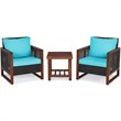Pemberly Row 3-Pc Rattan Patio Wicker Furniture Set w/ Square Table in Turquoise