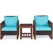 Pemberly Row 3-Pc Rattan Patio Wicker Furniture Set w/ Square Table in Turquoise