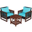 Pemberly Row 3-Pc Rattan Patio Wicker Furniture Set w/ Square Table in Turquoise
