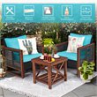 Pemberly Row 3-Pc Rattan Patio Wicker Furniture Set w/ Square Table in Turquoise