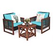 Pemberly Row 3-Pc Rattan Patio Wicker Furniture Set w/ Square Table in Turquoise