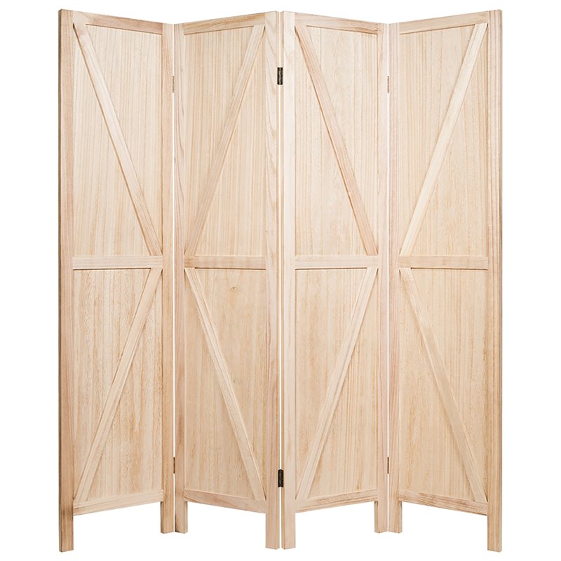 Pemberly Row 4-panel Wood Folding Room Divider with V-shaped Design in Natural