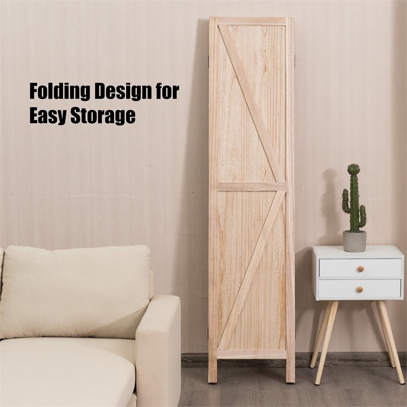 Pemberly Row 4-panel Wood Folding Room Divider with V-shaped Design in Natural