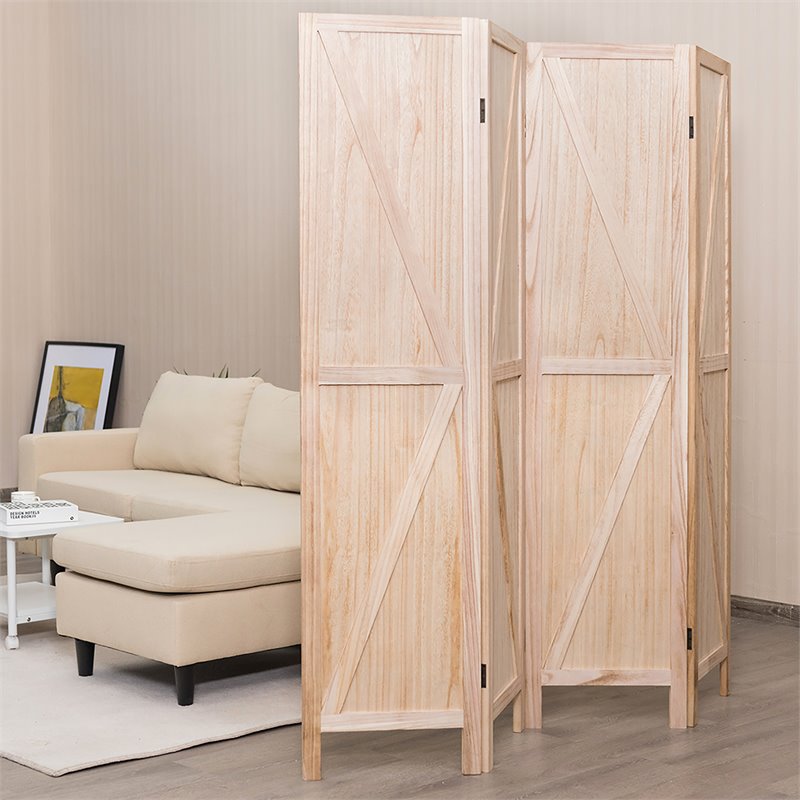 Pemberly Row 4-panel Wood Folding Room Divider with V-shaped Design in Natural