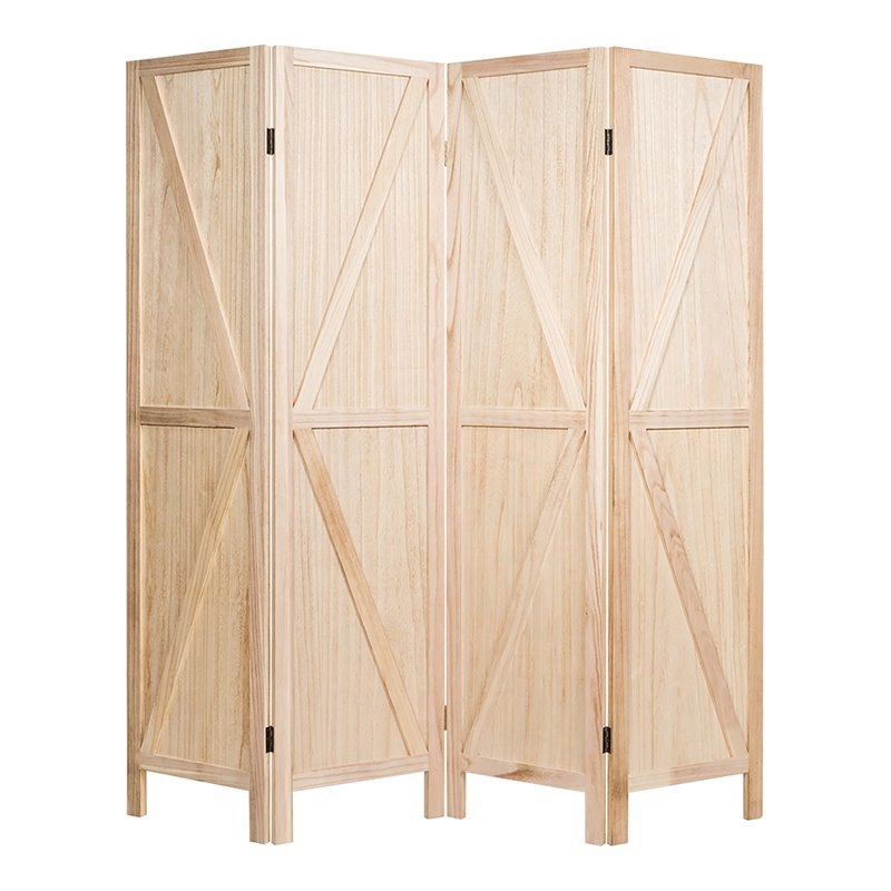 Pemberly Row 4-panel Wood Folding Room Divider with V-shaped Design in Natural